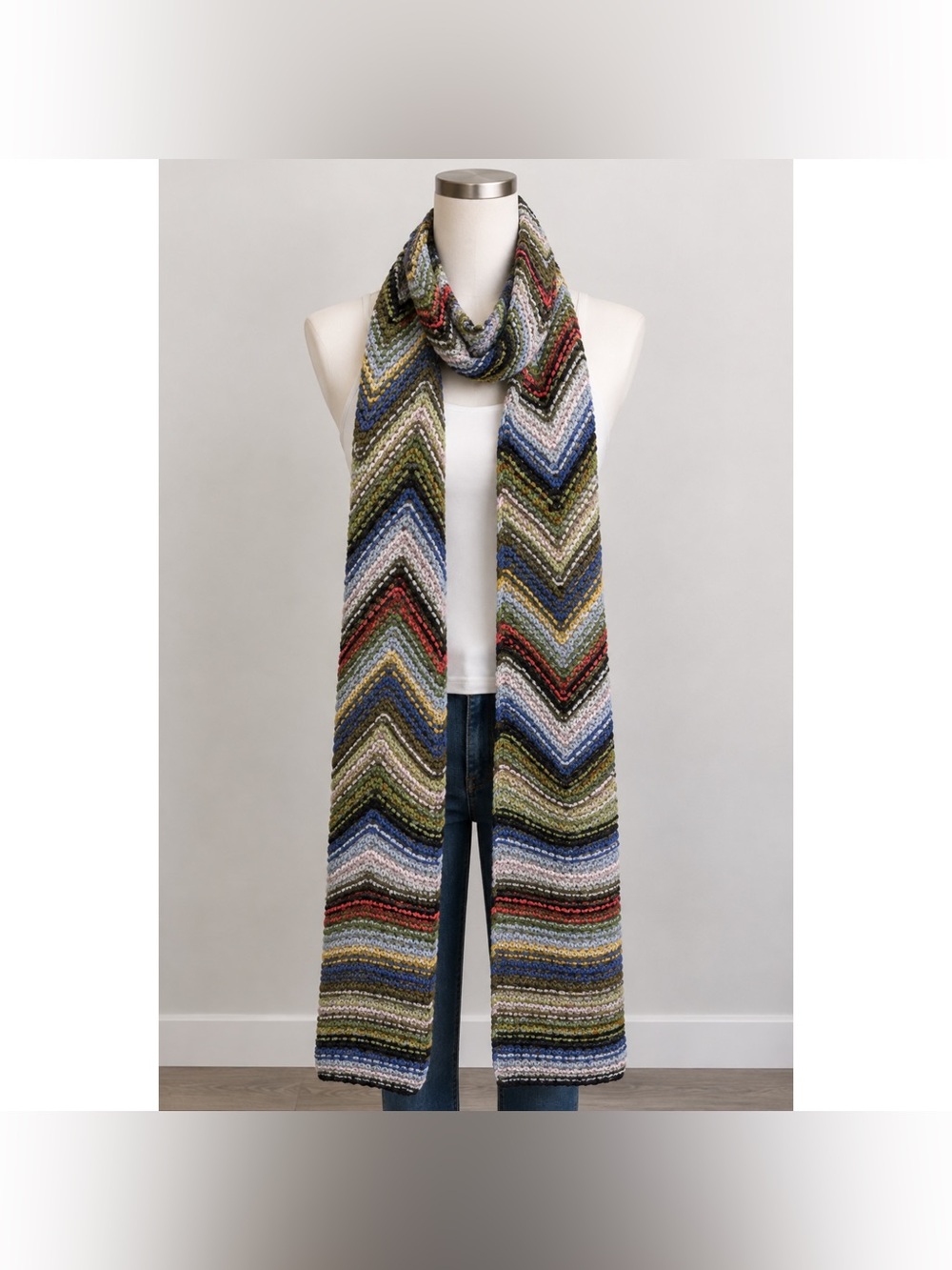 J.Crew Knit By Hand Chevron Wool Scarf